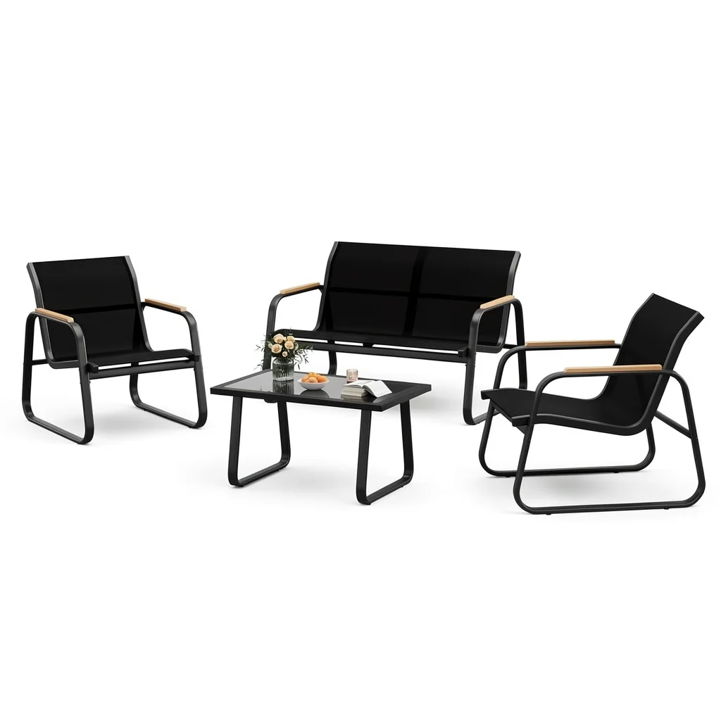 Loungeset terras 4-delig – 2 banken, 2 stoelen & tafel
